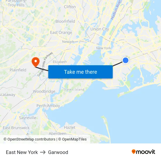 East New York to Garwood map