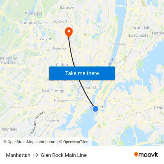 Manhattan to Glen Rock Main Line map