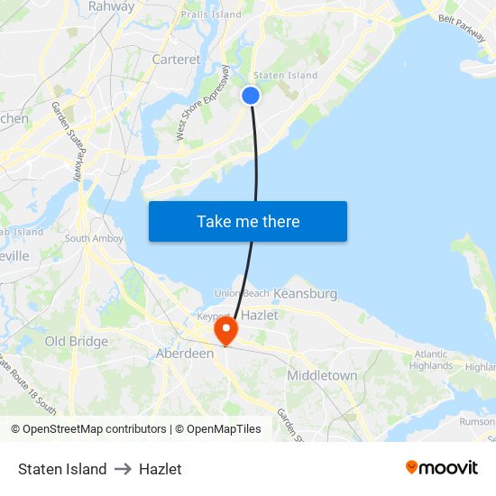 Staten Island to Hazlet map