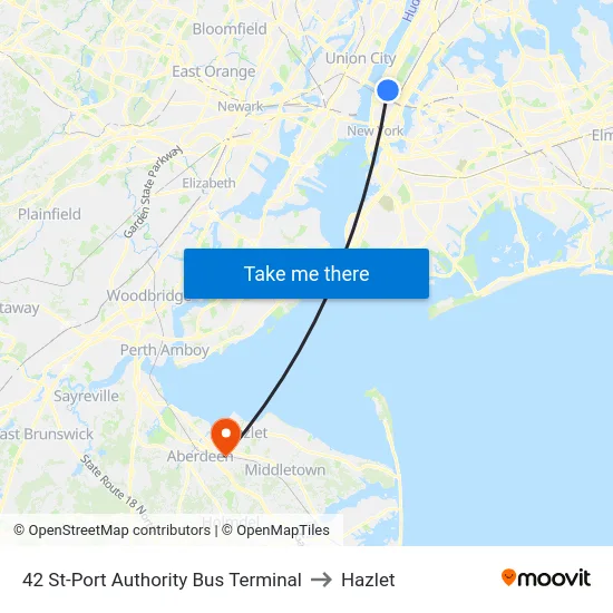 42 St-Port Authority Bus Terminal to Hazlet map