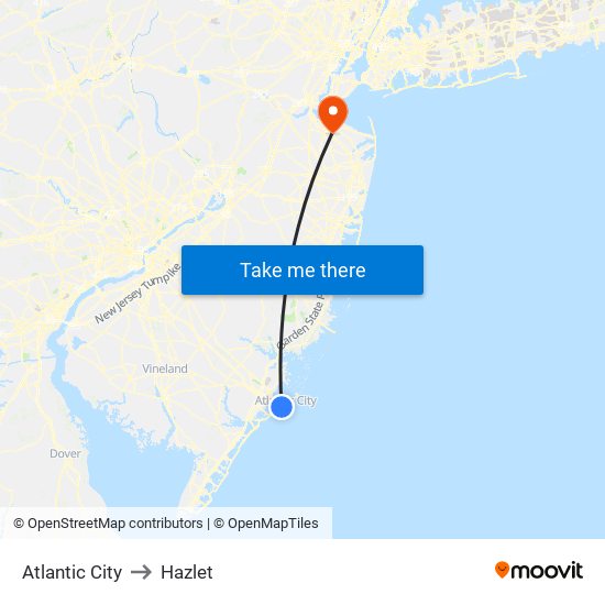 Atlantic City to Hazlet map