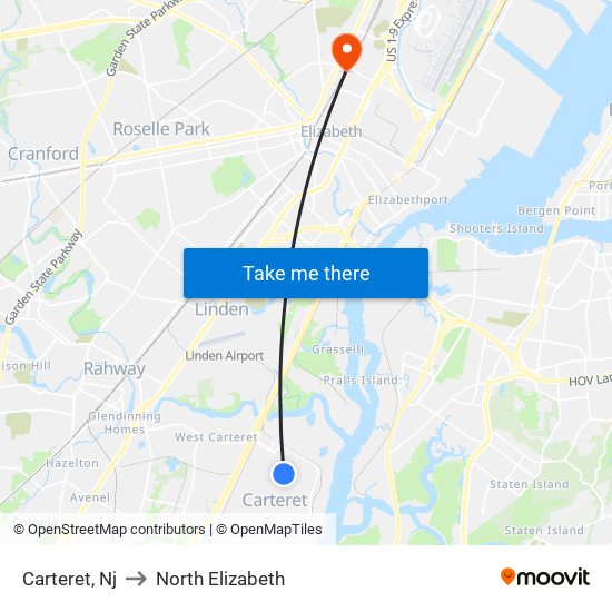 Carteret, Nj to North Elizabeth map