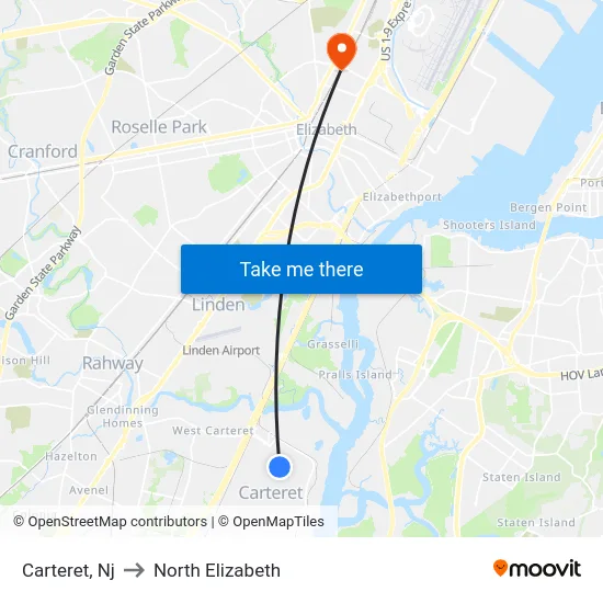 Carteret to North Elizabeth map