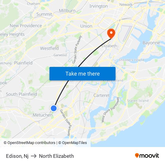 Edison, Nj to North Elizabeth map