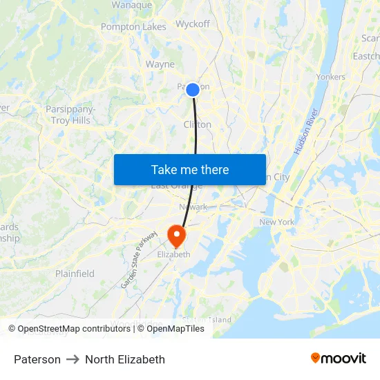 Paterson to North Elizabeth map