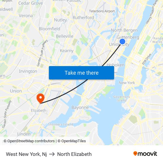 West New York, Nj to North Elizabeth map