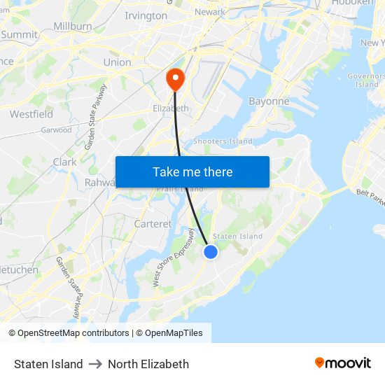 Staten Island to North Elizabeth map