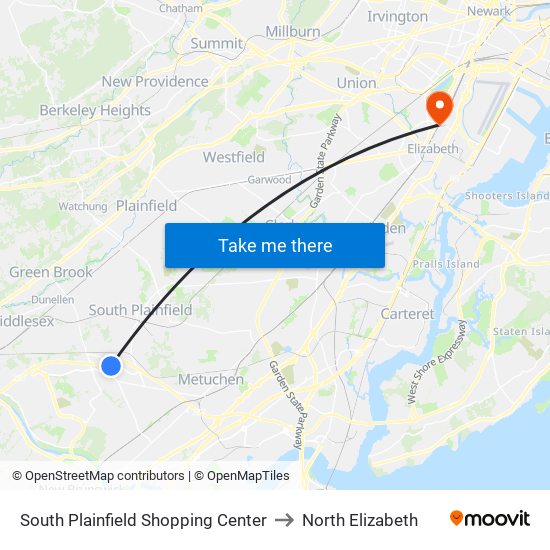 South Plainfield Shopping Center to North Elizabeth map