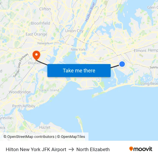 Hilton New York JFK Airport to North Elizabeth map