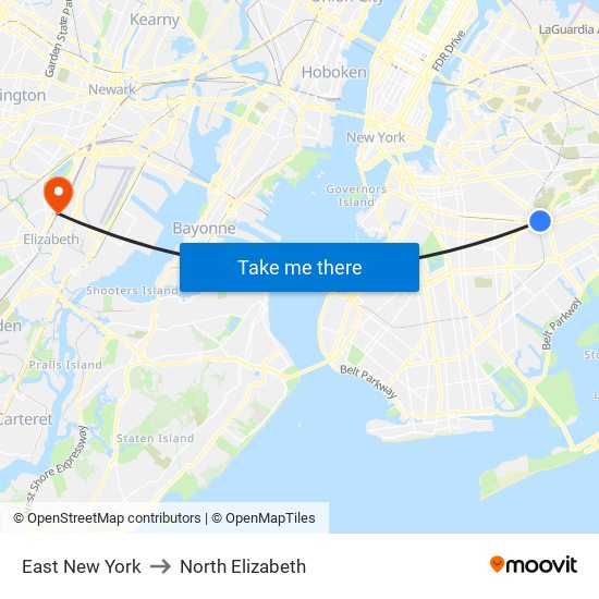 East New York to North Elizabeth map