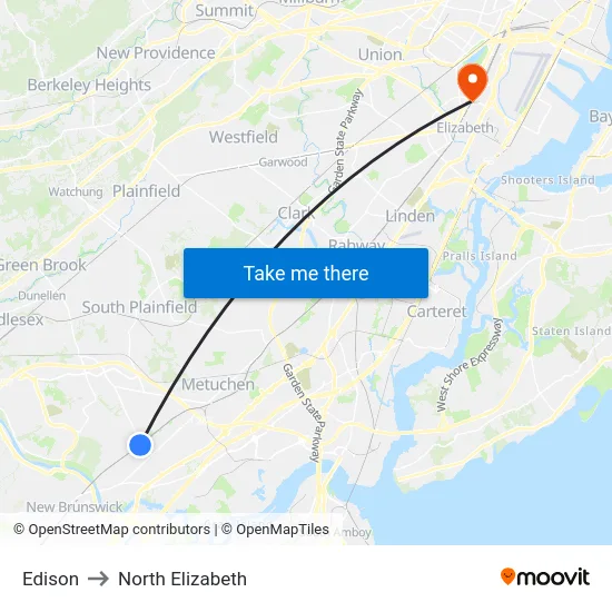Edison to North Elizabeth map