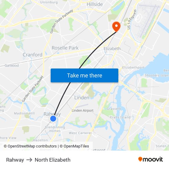 Rahway to North Elizabeth map