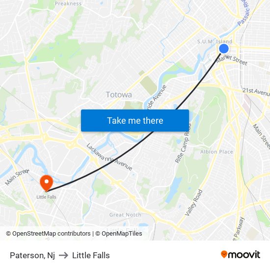 Paterson, Nj to Little Falls map