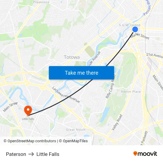 Paterson to Little Falls map