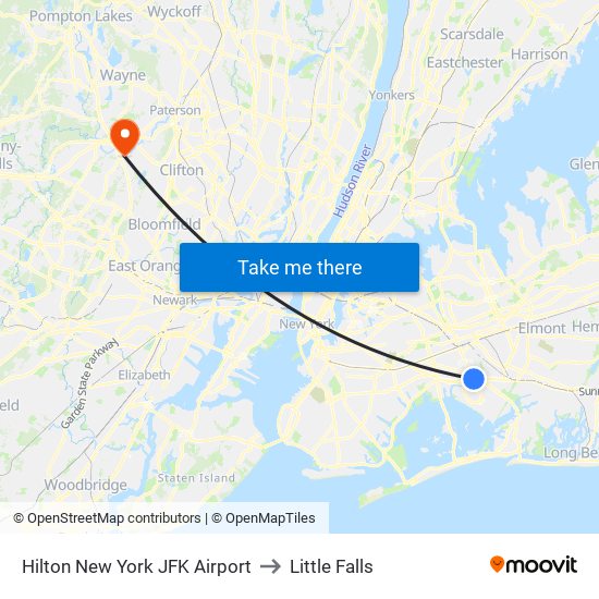 Hilton New York JFK Airport to Little Falls map