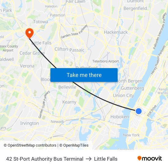 42 St-Port Authority Bus Terminal to Little Falls map