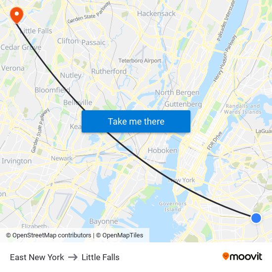 East New York to Little Falls map