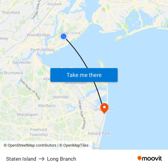 Staten Island to Long Branch map