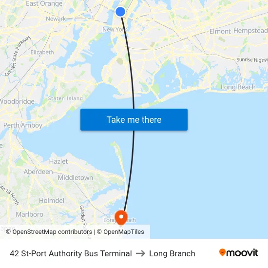 42 St-Port Authority Bus Terminal to Long Branch map