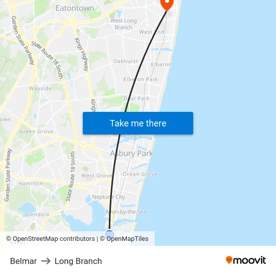 Belmar to Long Branch map