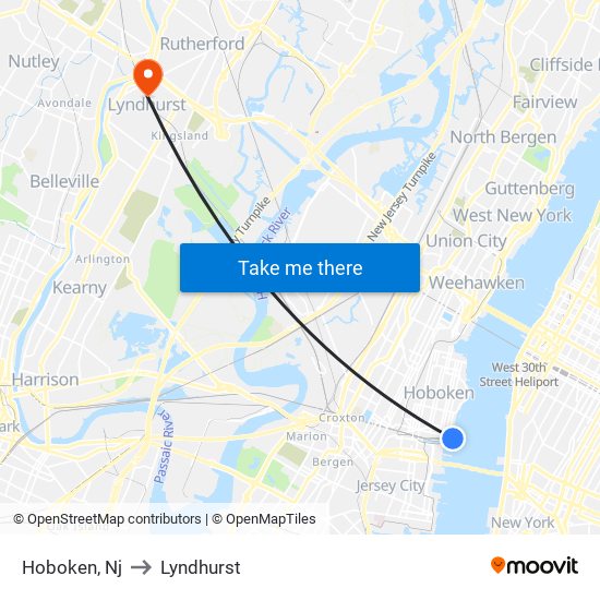 Hoboken, Nj to Lyndhurst map