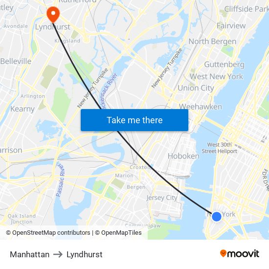 Manhattan to Lyndhurst map