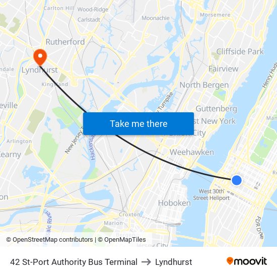 42 St-Port Authority Bus Terminal to Lyndhurst map
