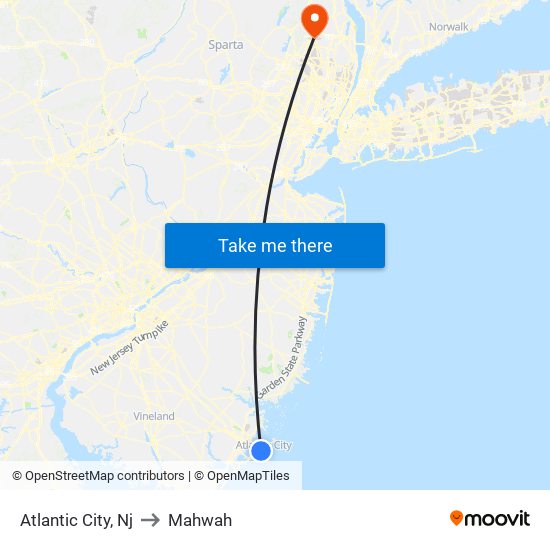 Atlantic City, Nj to Mahwah map