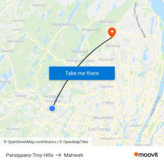 Parsippany-Troy Hills to Mahwah map
