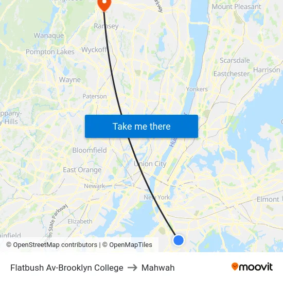 Flatbush Av-Brooklyn College to Mahwah map