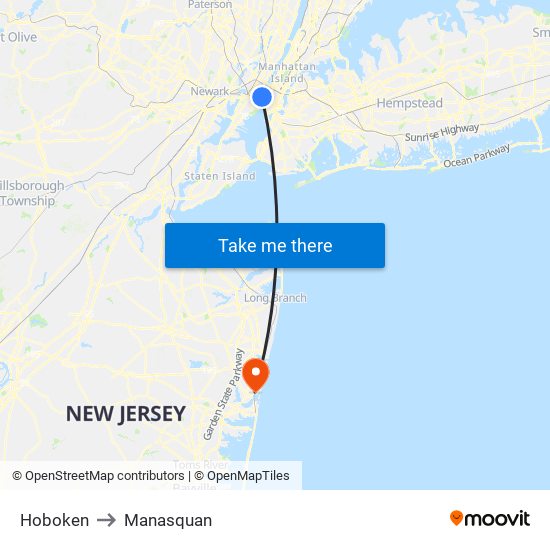 Hoboken to Manasquan map