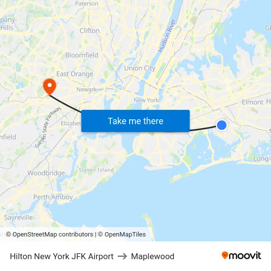 Hilton New York JFK Airport to Maplewood map