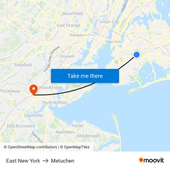 East New York to Metuchen map