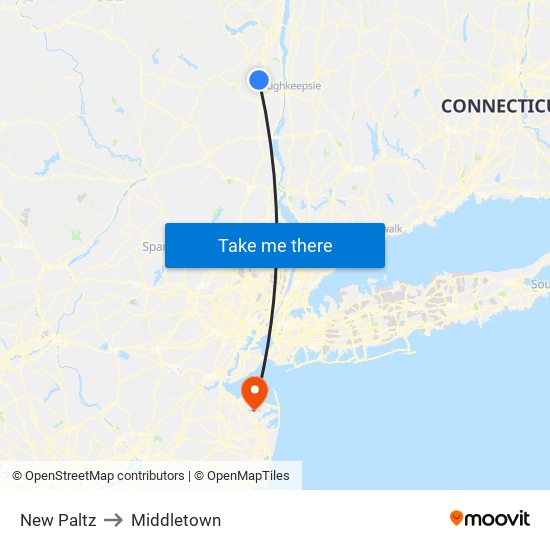 New Paltz to Middletown map