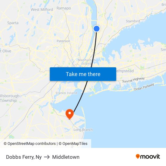 Dobbs Ferry, Ny to Middletown map