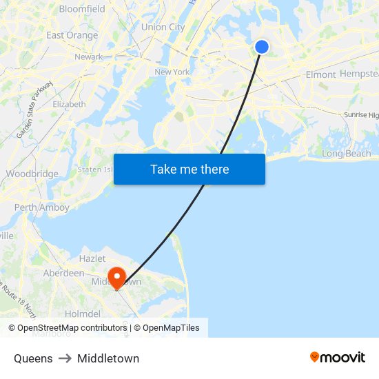 Queens to Middletown map