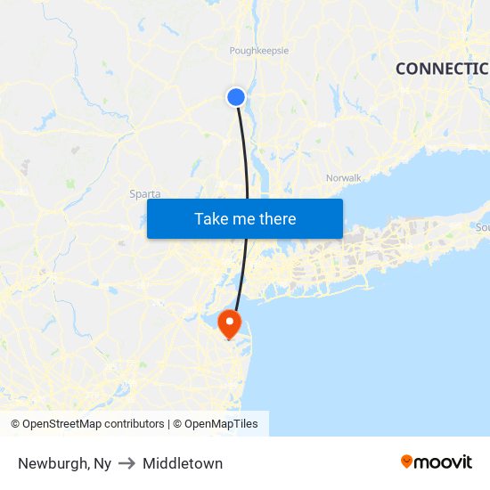 Newburgh, Ny to Middletown map