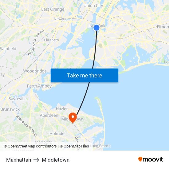 Manhattan to Middletown map