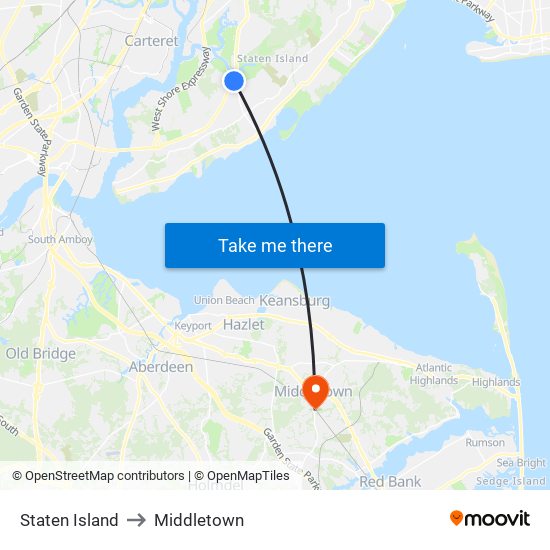 Staten Island to Middletown map