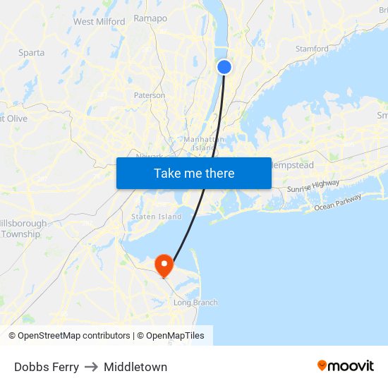 Dobbs Ferry to Middletown map