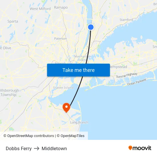 Dobbs Ferry to Middletown map