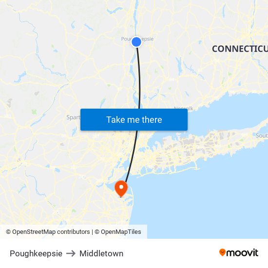 Poughkeepsie to Middletown map