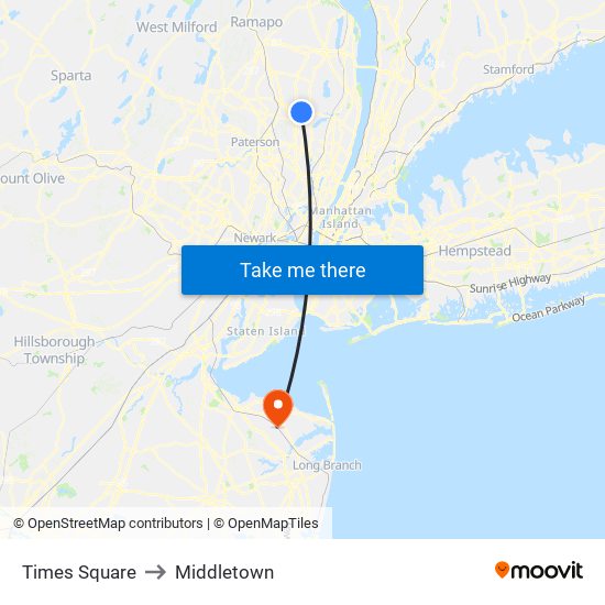 Times Square to Middletown map