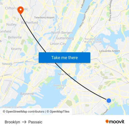 Brooklyn to Passaic map