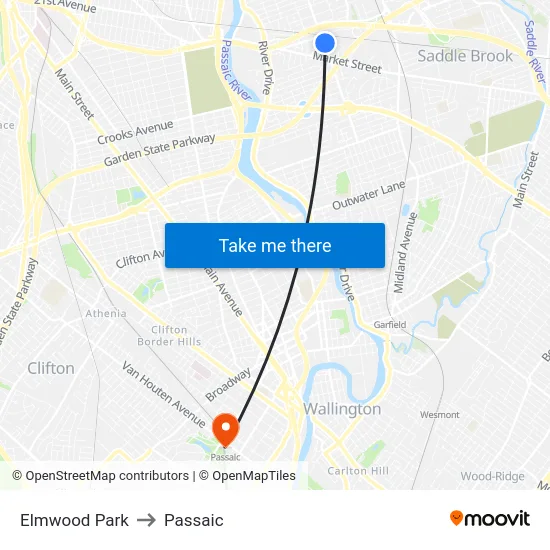 Elmwood Park to Passaic map