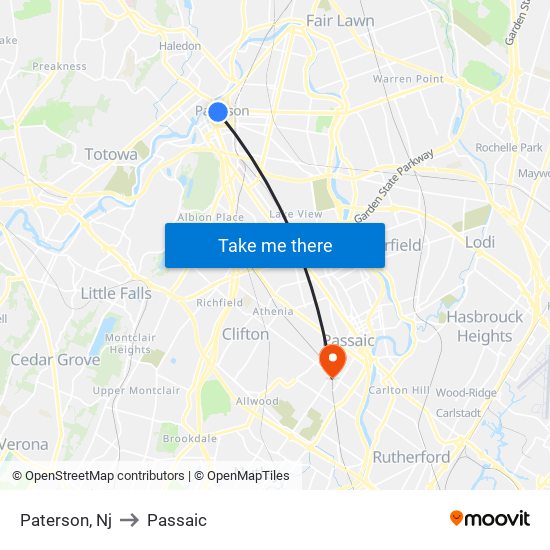 Paterson, Nj to Passaic map