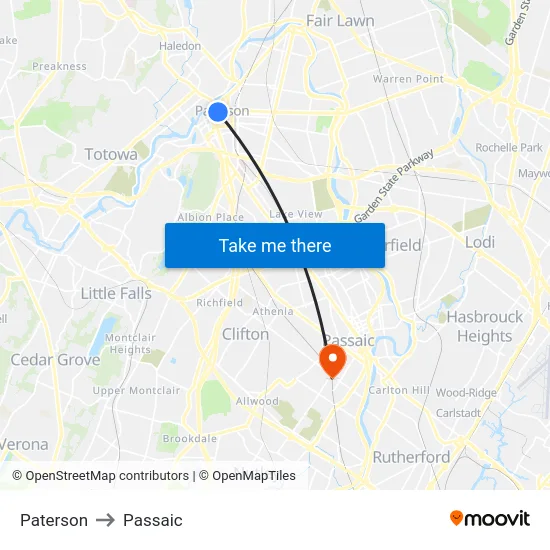 Paterson to Passaic map