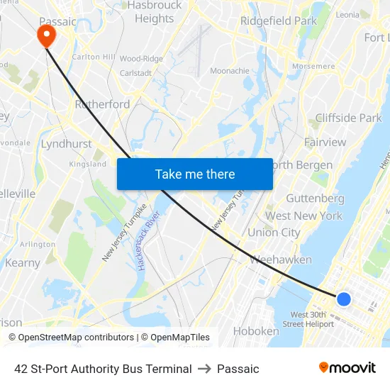 42 St-Port Authority Bus Terminal to Passaic map