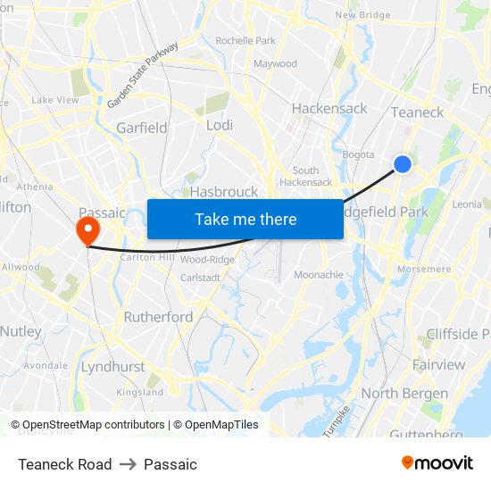 Teaneck Road to Passaic map