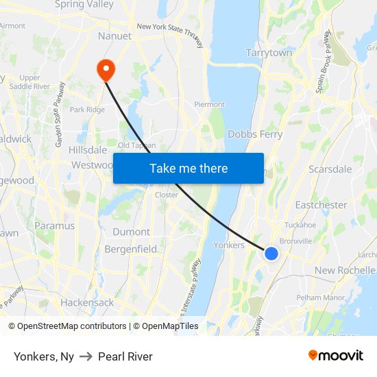 Yonkers, Ny to Pearl River map